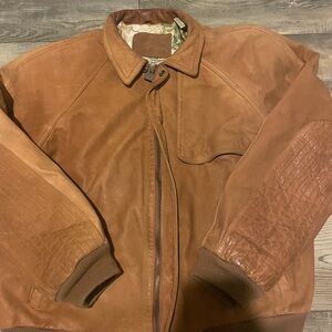Marlboro Tan Leather Bomber Jacket